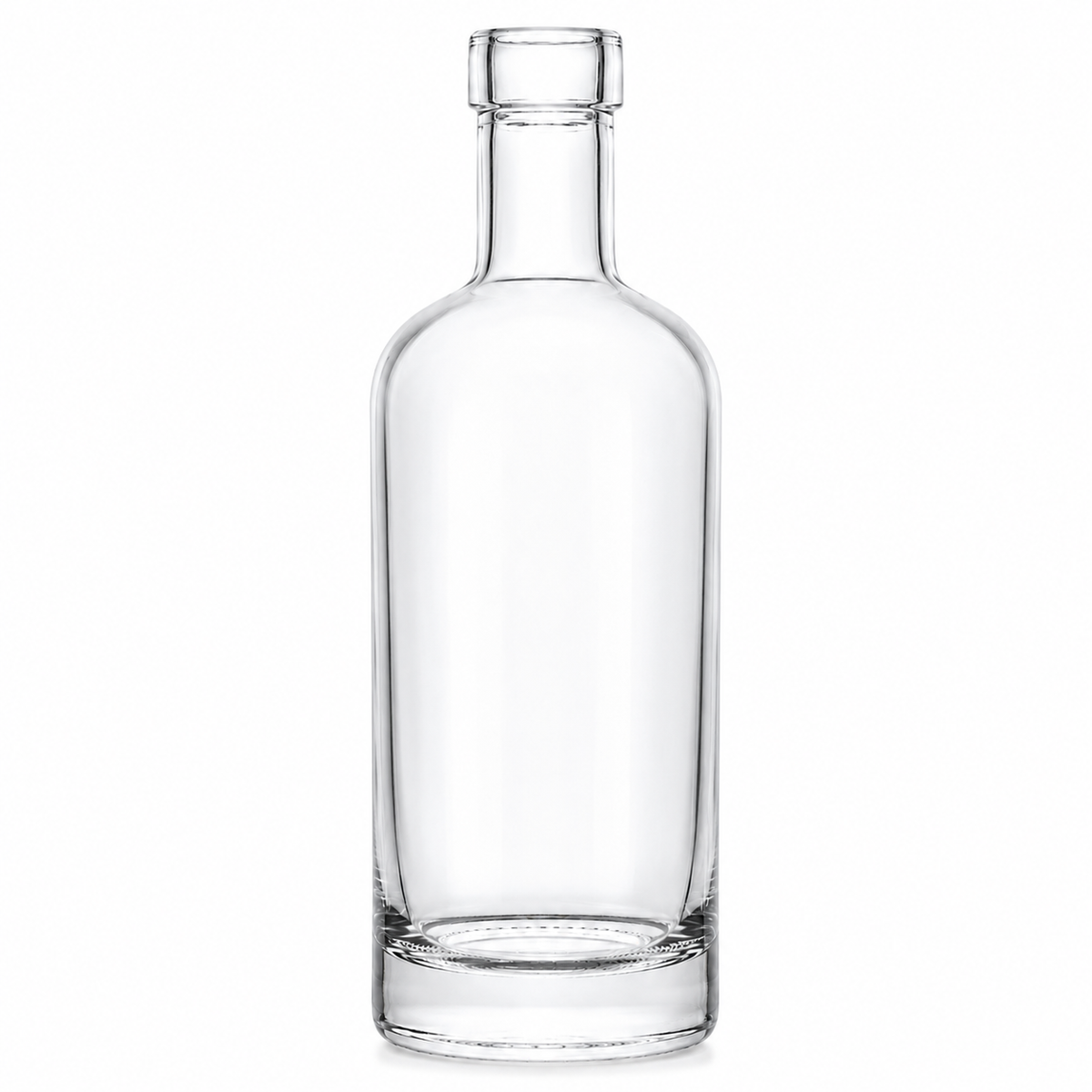 Klare 250-ml-Golf-Glasflasche mit abgerundeter Schulter, OBM-Mündung und massivem Glasboden auf weißem Hintergrund