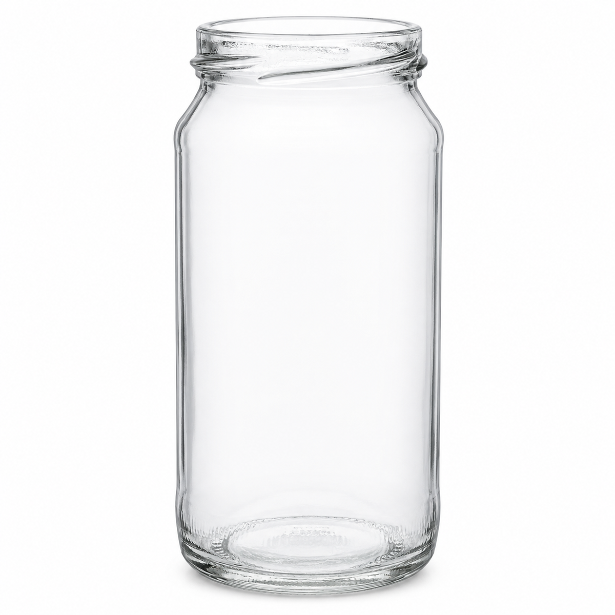 Klares Einweg-Joghurtglas 212 ml mit TO-53-Mündung, schlanker Glasform und sichtbarem Glasboden auf weißem Hintergrund.