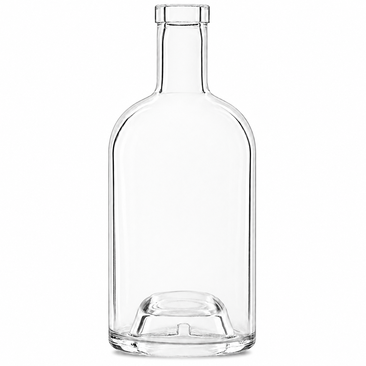 Klare Nocturne-Punt-Glasflasche 500 ml mit OBB-19-Mündung und ausgeprägtem Innenboden auf weißem Hintergrund